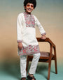 White Embroidered Work Kurta Pant Set For Festive Season