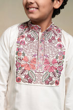 White Embroidered Work Kurta Pant Set For Festive Season