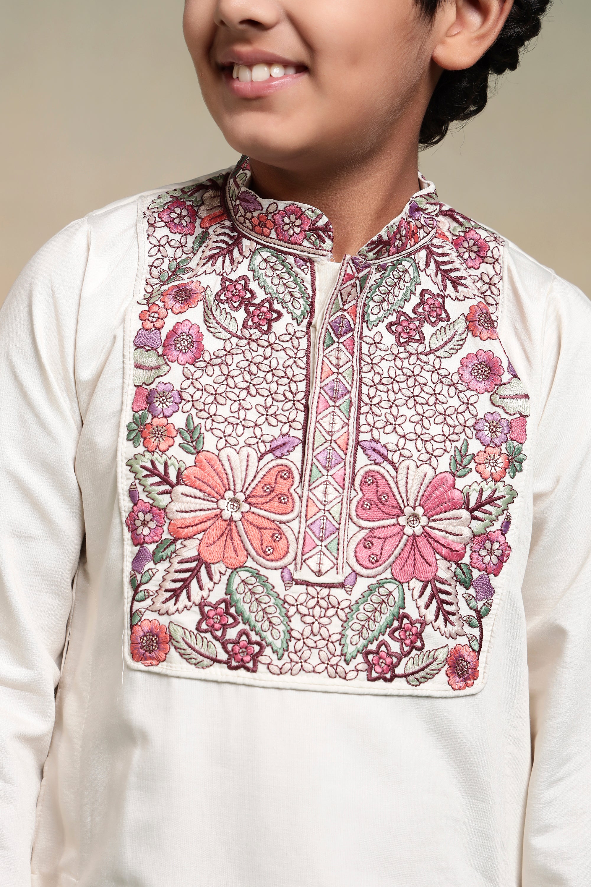 White Embroidered Work Kurta Pant Set For Festive Season