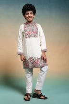 White Embroidered Work Kurta Pant Set For Festive Season
