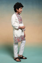 White Embroidered Work Kurta Pant Set For Festive Season
