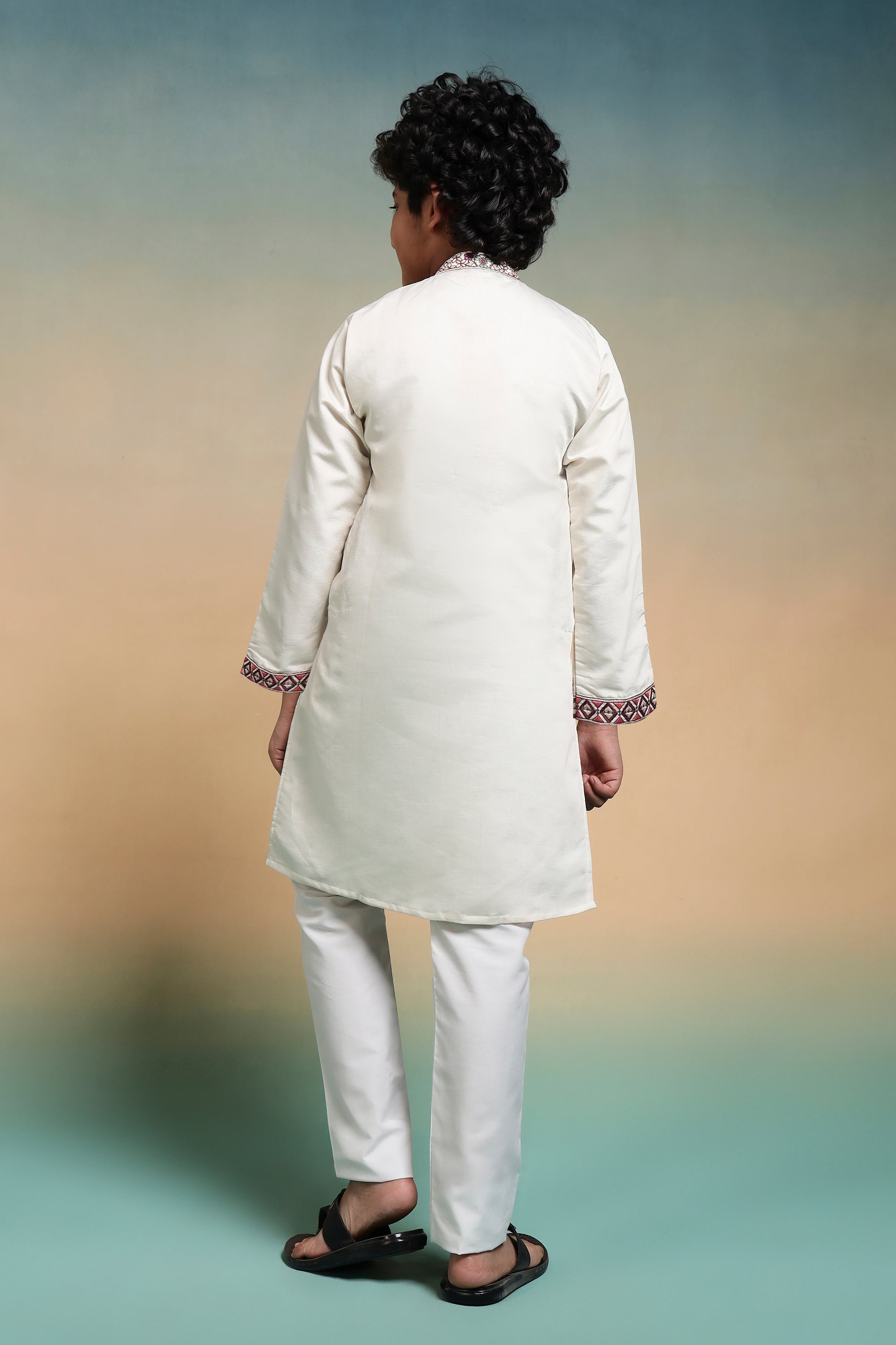 White Embroidered Work Kurta Pant Set For Festive Season