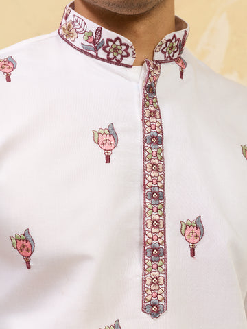 Traditional White Viscose Silk Wedding Kurta and Dupatta for Men
