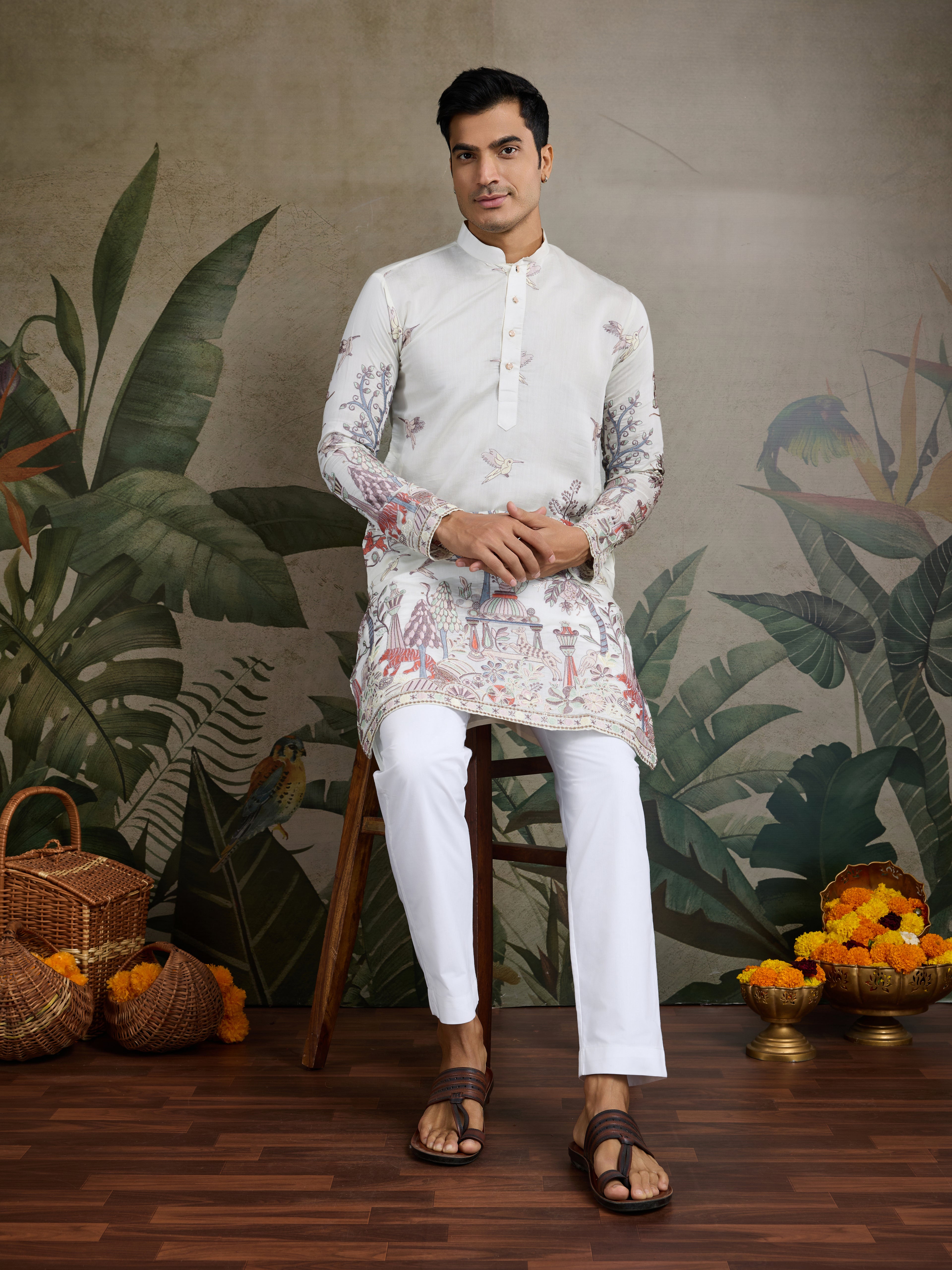 Designer White Silk printed kurta for men – TULIP DESIGNER