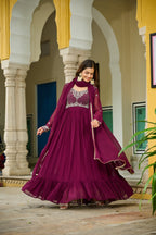 Wine Bloom Elegance The Royal Beaded Designer Gown
