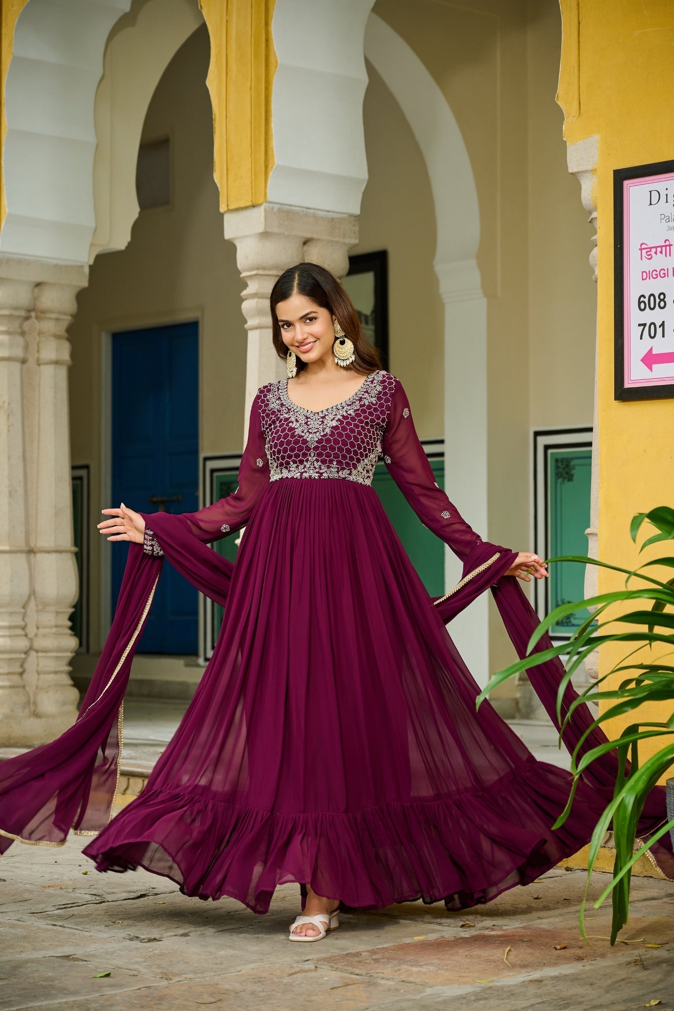 Wine Bloom Elegance The Royal Beaded Designer Gown