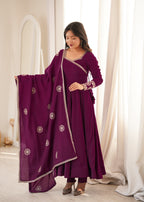 Wine Chanderi Silk Fancy Anarkali Set | Tulip Designer
