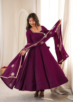 Wine Chanderi Silk Fancy Anarkali Set | Tulip Designer

