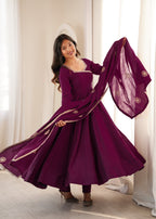 Wine Chanderi Silk Fancy Anarkali Set | Tulip Designer
