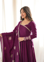 Wine Chanderi Silk Fancy Anarkali Set | Tulip Designer
