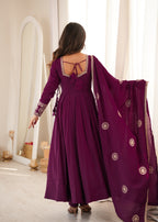 Wine Chanderi Silk Fancy Anarkali Set | Tulip Designer
