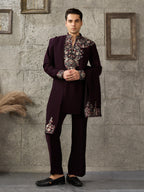 Bold Wine Japanese Lachka Embroidered Kurta Dupatta Set
