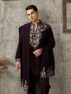 Bold Wine Japanese Lachka Embroidered Kurta Dupatta Set
