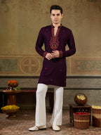 Stylish Wine Rayon V Neck Kurta Set | Tulip Designer
