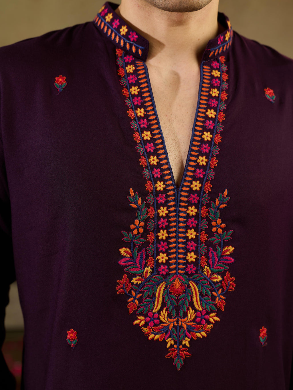 Stylish Wine Rayon V Neck Kurta Set | Tulip Designer
