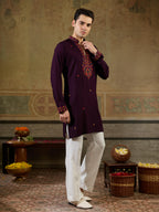 Stylish Wine Rayon V Neck Kurta Set | Tulip Designer
