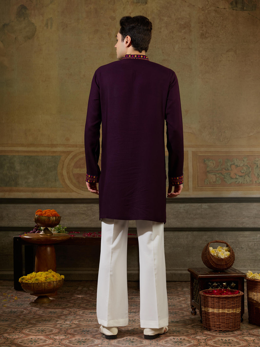 Stylish Wine Rayon V Neck Kurta Set | Tulip Designer
