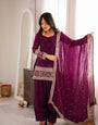 Wine Heavy Fendy Silk Jari Sequence Work Farshi Suit Set