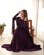 Wine Color Georgette Three Piece Anarkali Suit
