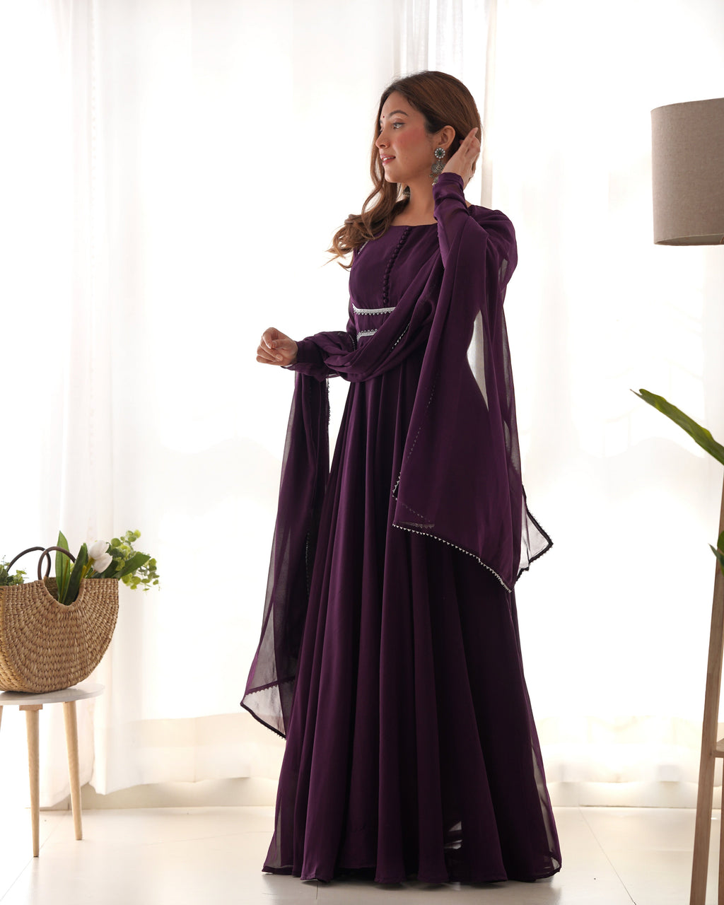 Wine Color Georgette Three Piece Anarkali Suit