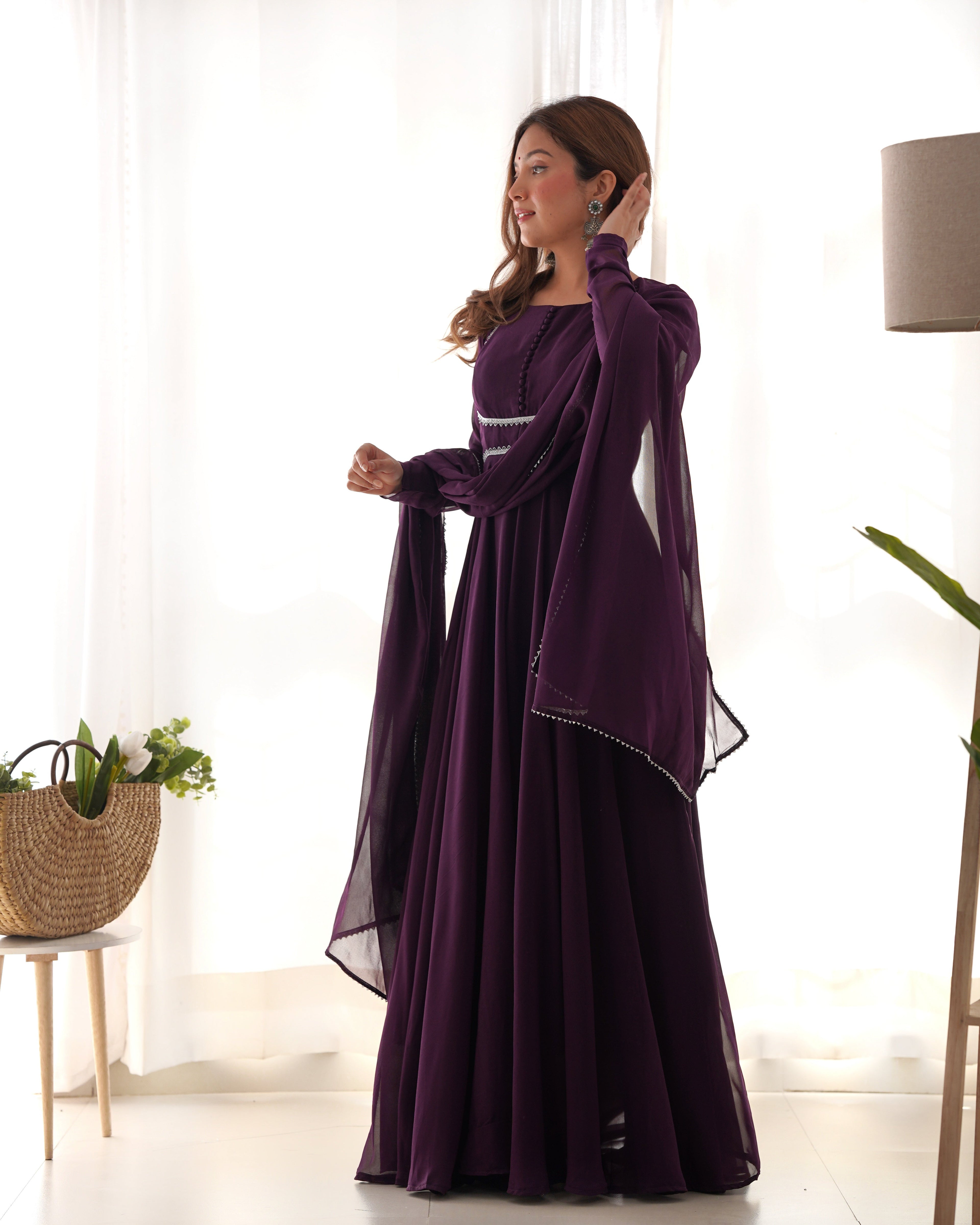 Wine Color Georgette Three Piece Anarkali Suit