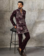 Stylish Wine Japanese Lachka Embroidered V Neack Kurta Bottom Set