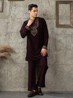 Wine Japanese Armani Lachka Beads & Pearl Kurta Set | Tulip Designer
