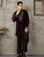Wine Japanese Armani Lachka Beads & Pearl Kurta Set | Tulip Designer