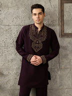 Wine Japanese Armani Lachka Beads & Pearl Kurta Set | Tulip Designer
