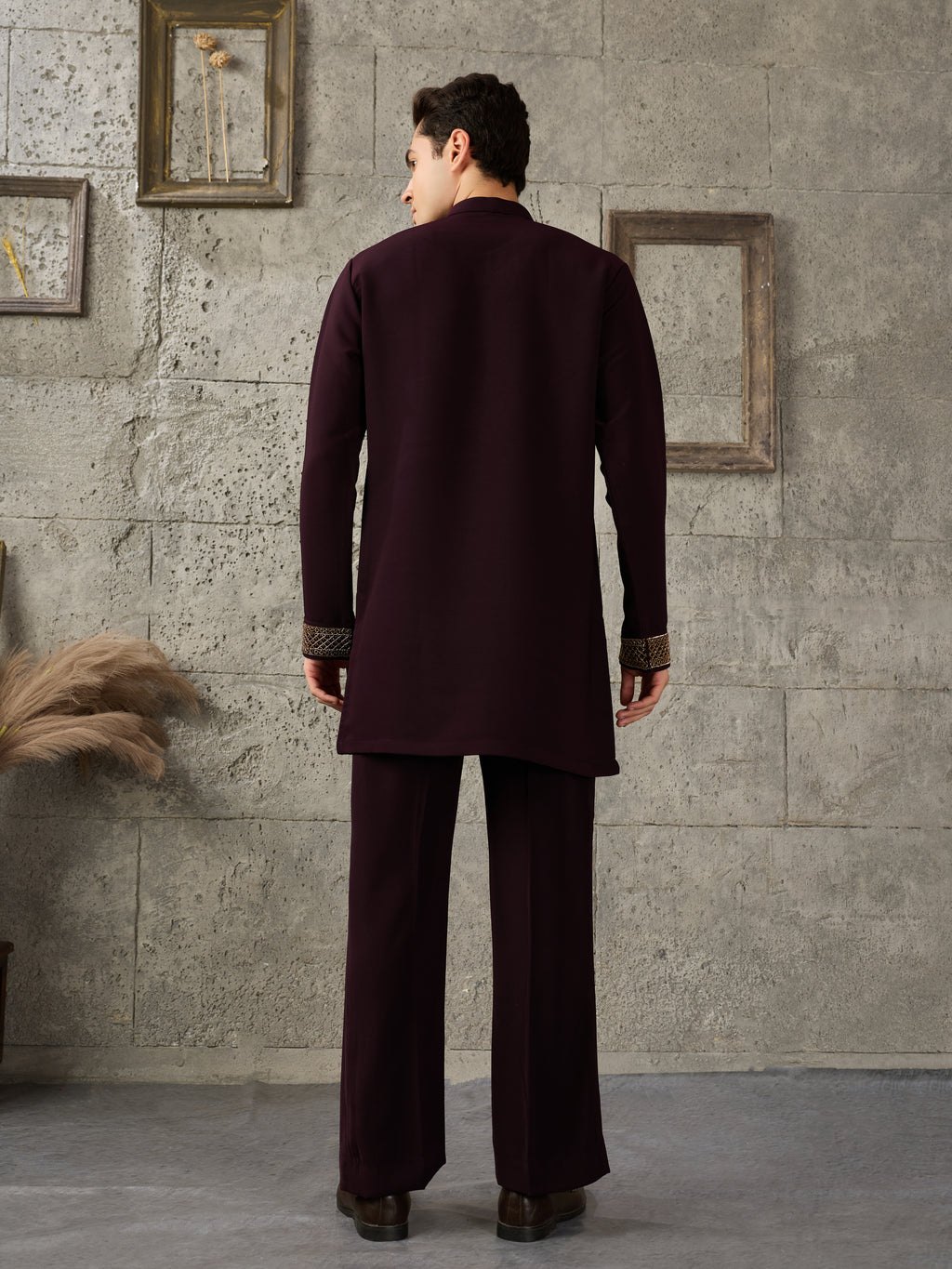 Wine Japanese Armani Lachka Beads & Pearl Kurta Set | Tulip Designer
