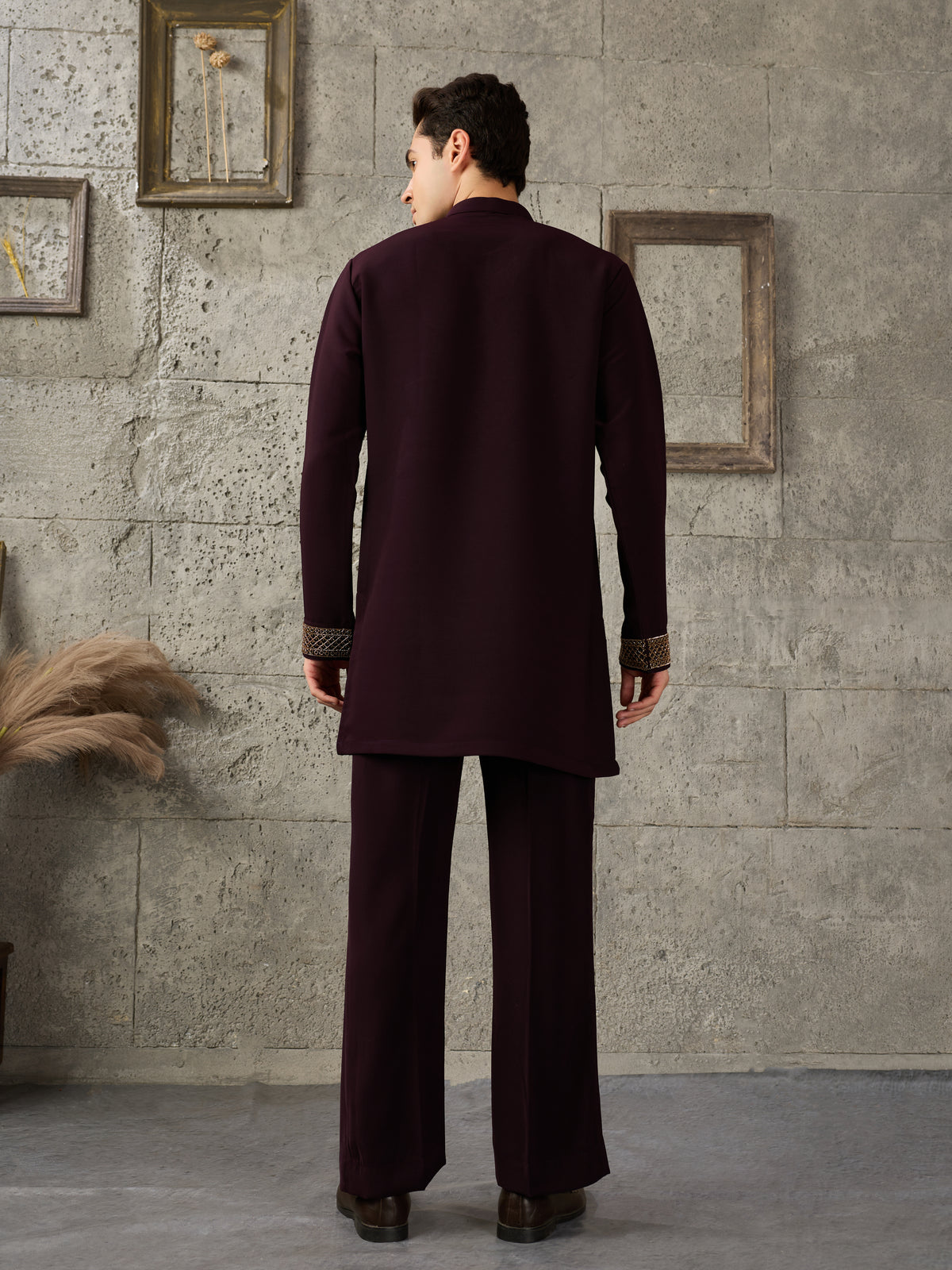 Wine Japanese Armani Lachka Beads & Pearl Kurta Set | Tulip Designer
