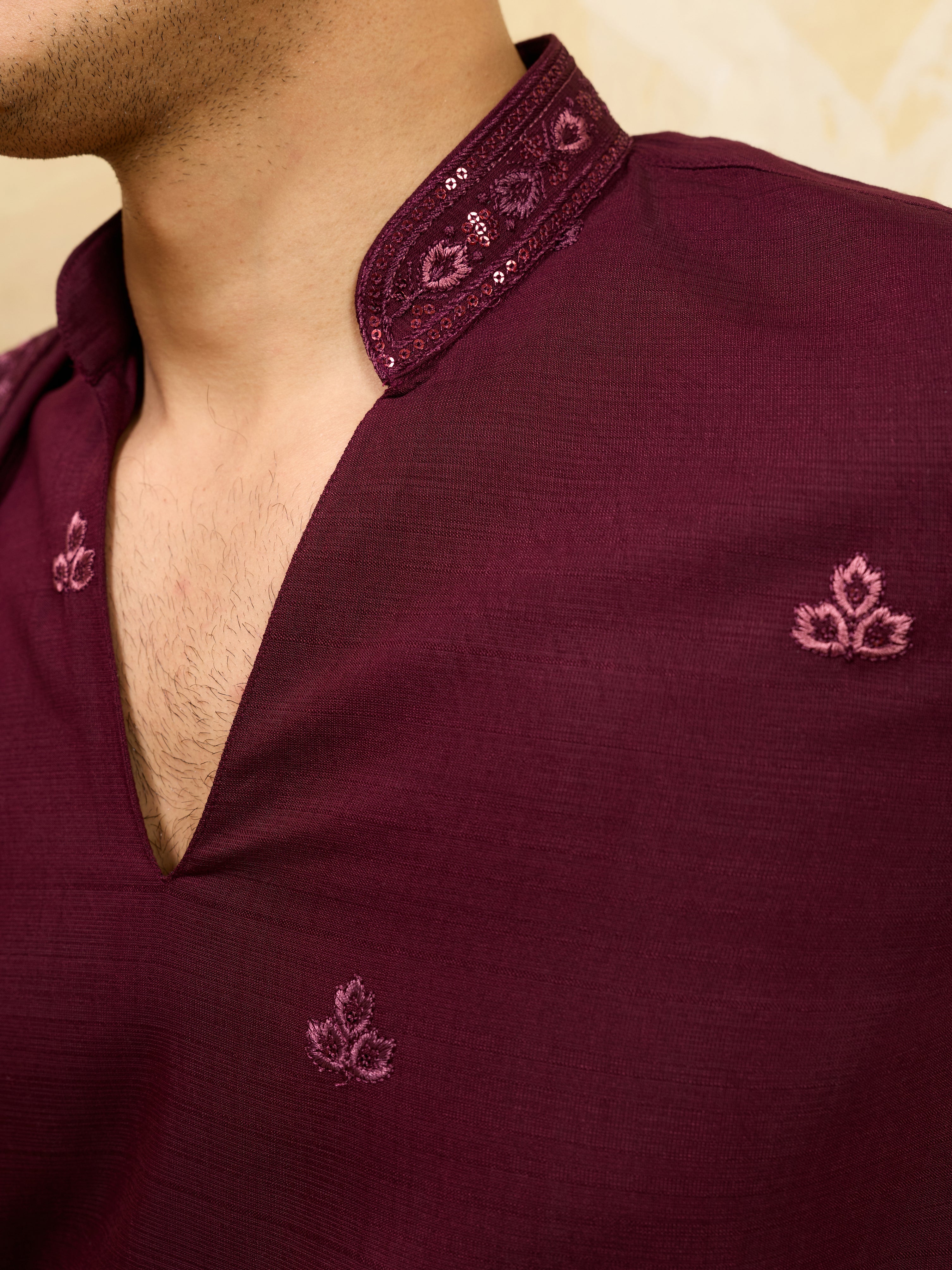 Royal Wine Viscose Silk Thread & Sequence Work Kurta & Dupatta Set
