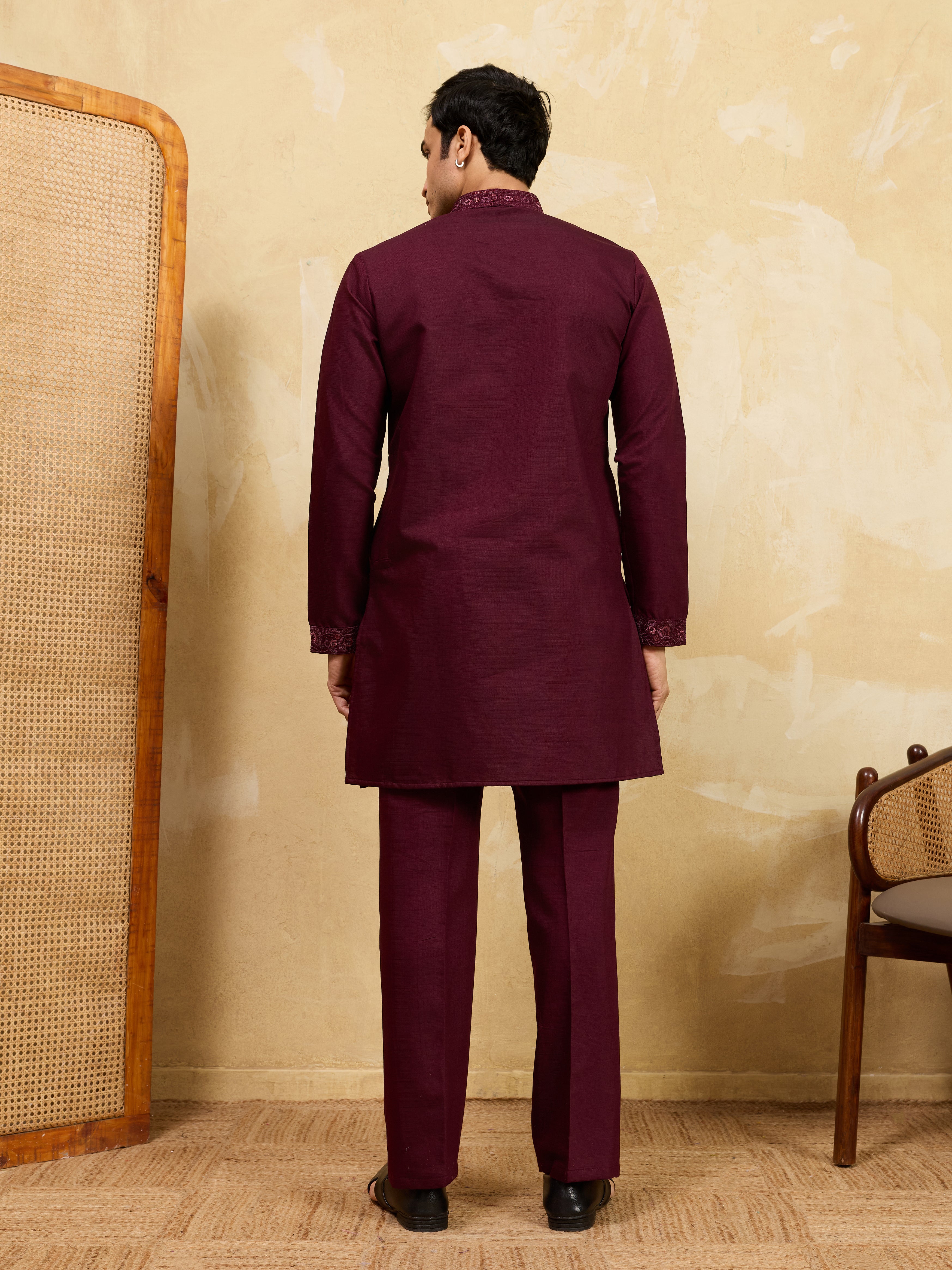 Royal Wine Viscose Silk Thread & Sequence Work Kurta & Dupatta Set
