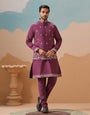 Wine Color Embroidered Kurta Jacket with Pant for Mens