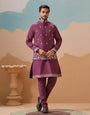 Wine Color Embroidered Kurta Jacket with Pant for Mens