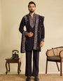 Bold Wine Japanese Lachka Embroidered Kurta Dupatta Pant Set