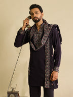 Bold Wine Japanese Lachka Embroidered Kurta Dupatta Pant Set
