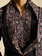 Bold Wine Japanese Lachka Embroidered Kurta Dupatta Pant Set
