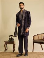 Bold Wine Japanese Lachka Embroidered Kurta Dupatta Pant Set
