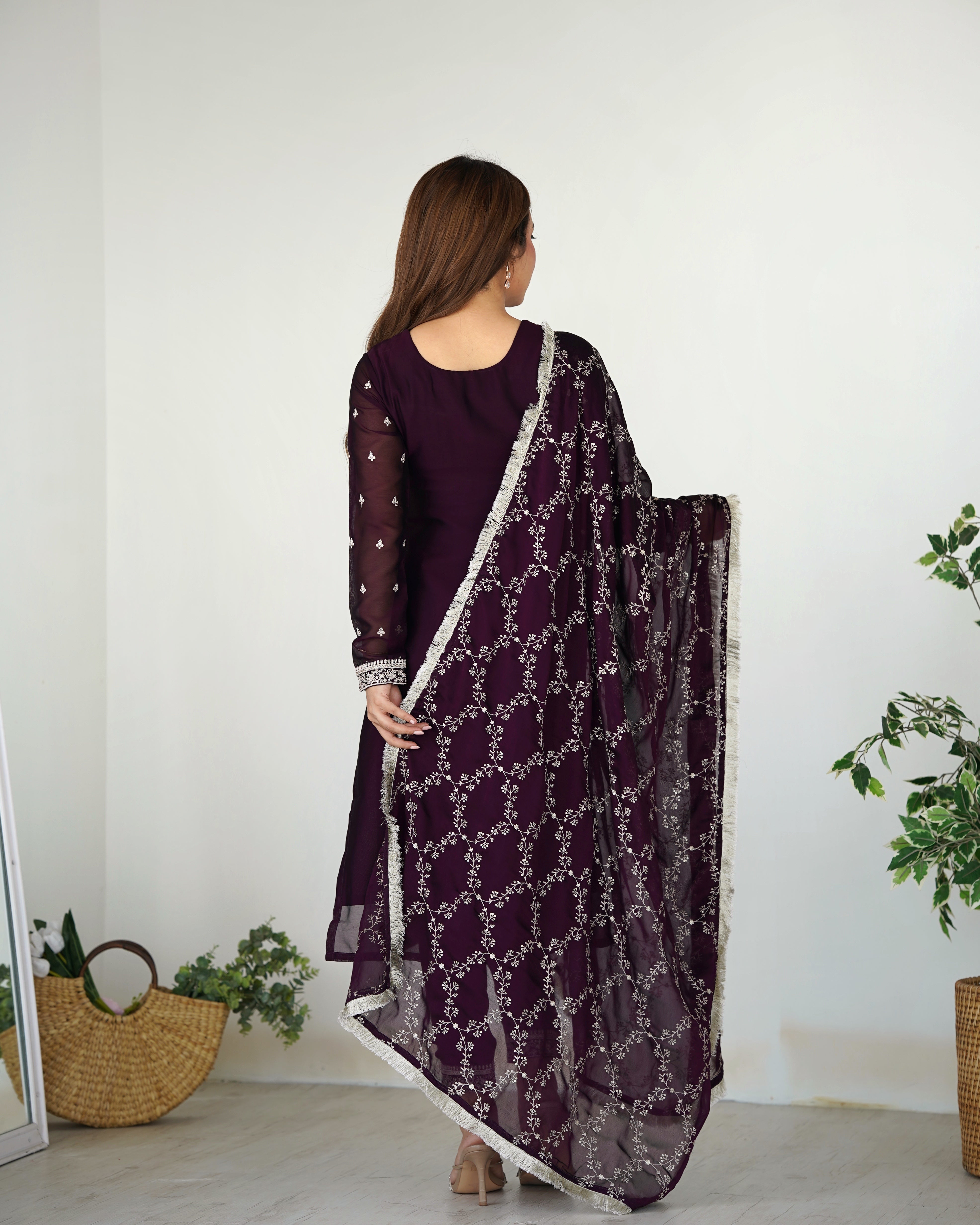 Beautiful Pure Blooming Rangoli Silk Fabric Straight Fit Kurta, Dupatta With Trouser Set - Wine