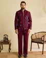 Sophisticated Wine Velvet Embroidered Bomber Jacket Pant