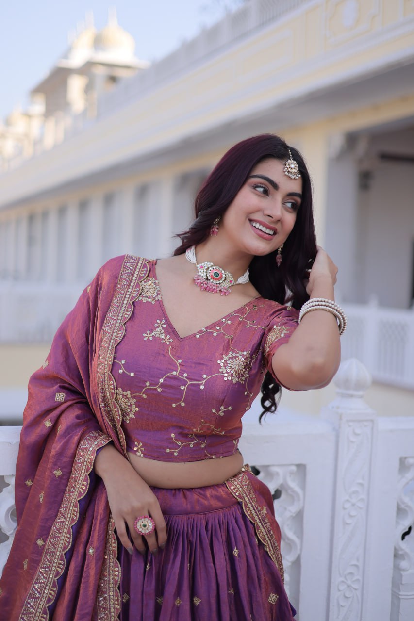 
Designer YSL Silk With Sequins Zari Work Lehenga Choli Set With Dupatta
