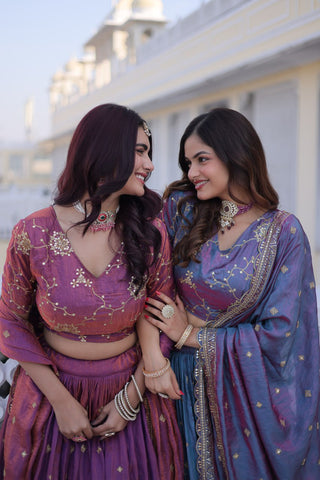 Designer YSL Silk With Sequins Zari Work Lehenga Choli Set With Dupatta