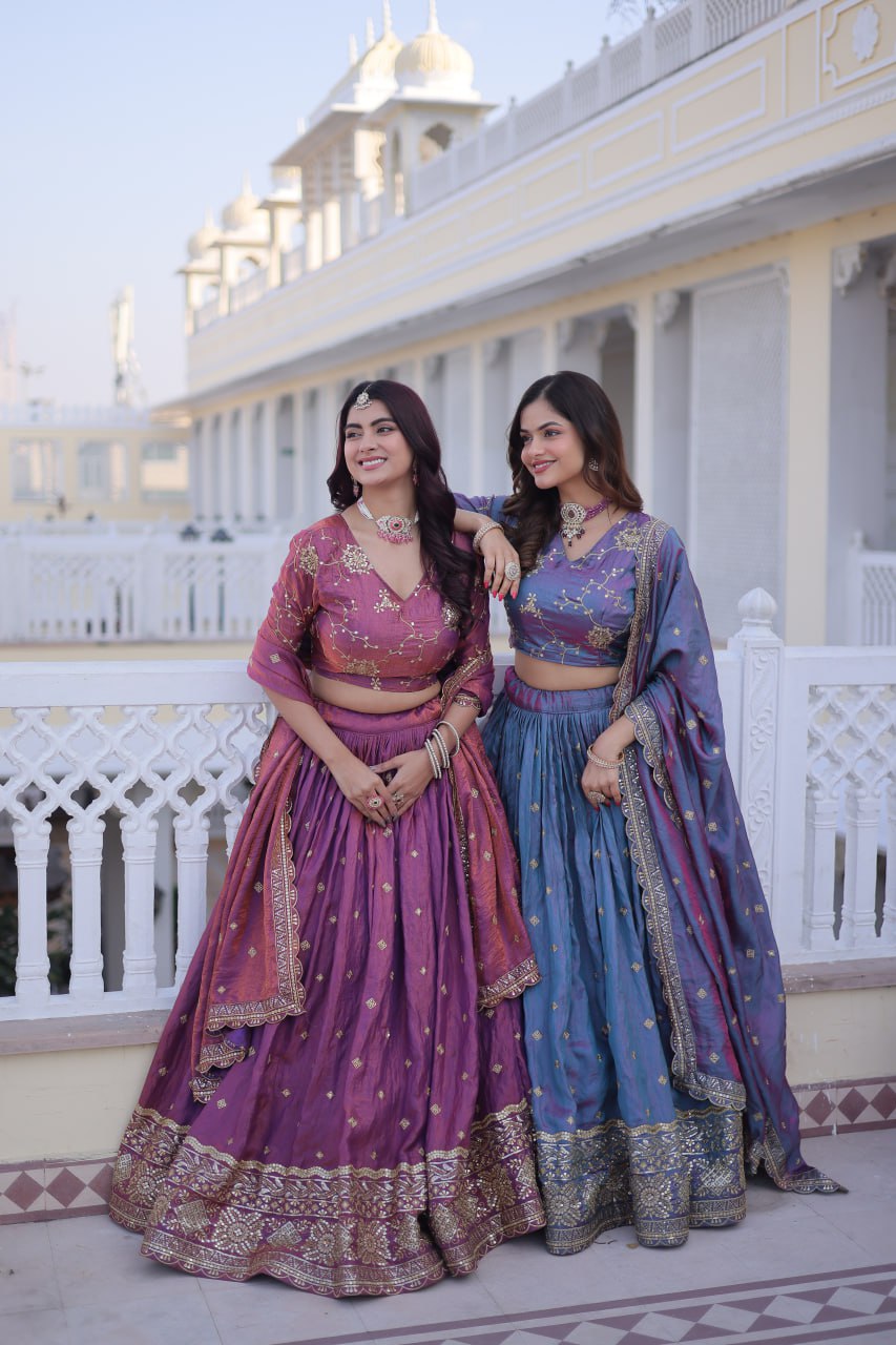 Designer YSL Silk With Sequins Zari Work Lehenga Choli Set With Dupatta