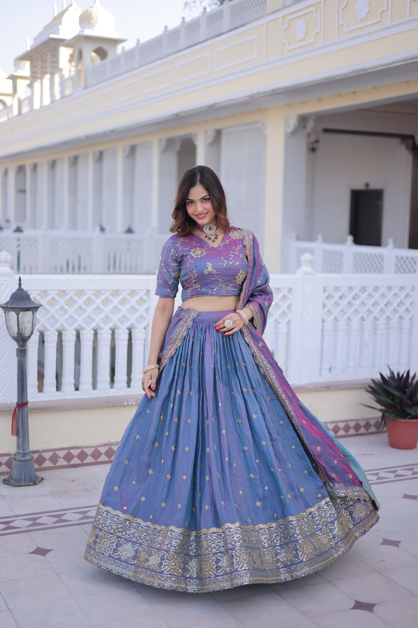 
Designer YSL Silk With Sequins Zari Work Lehenga Choli Set With Dupatta
