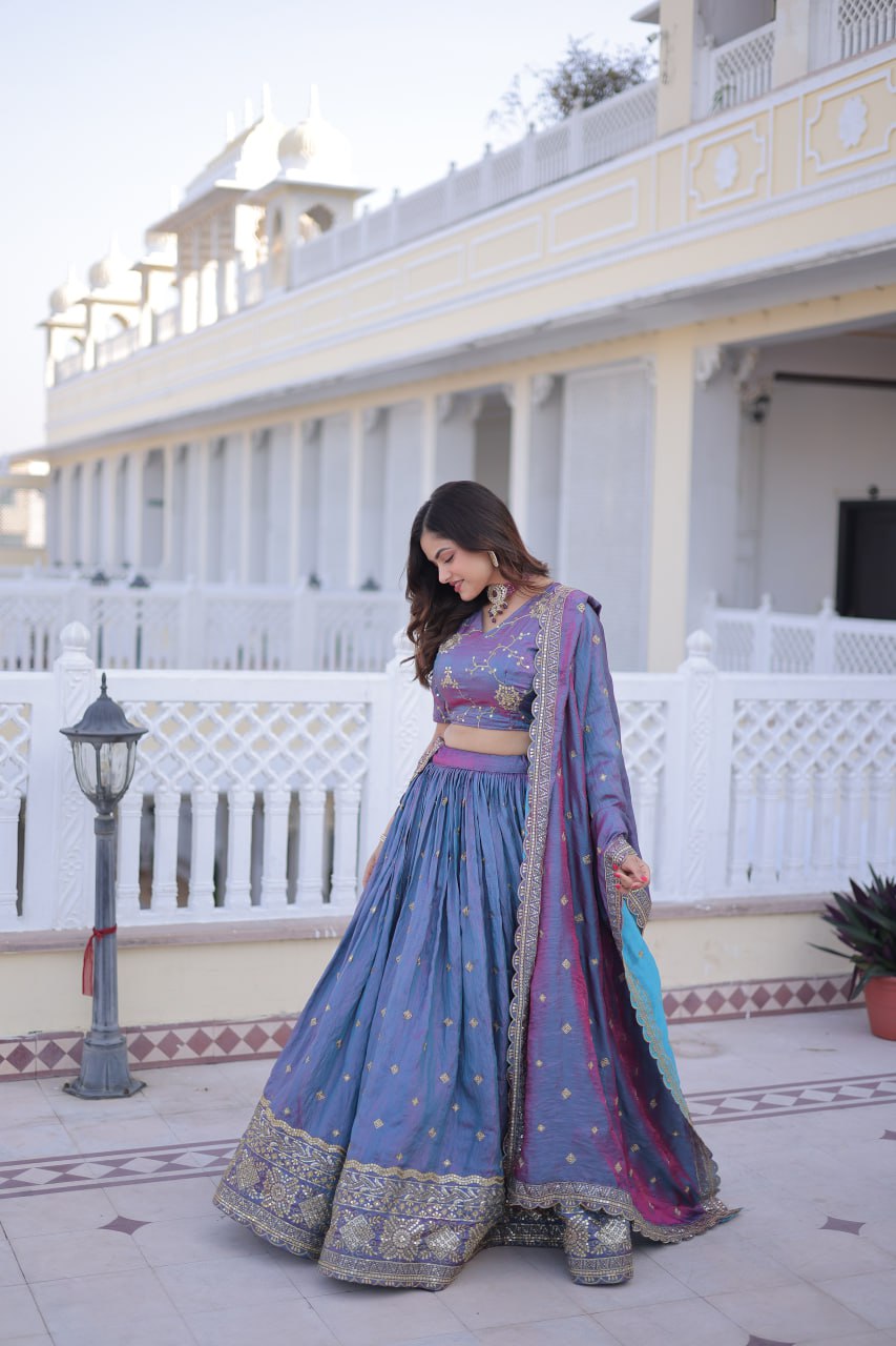 
Designer YSL Silk With Sequins Zari Work Lehenga Choli Set With Dupatta
