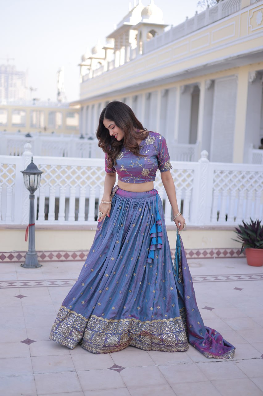 
Designer YSL Silk With Sequins Zari Work Lehenga Choli Set With Dupatta
