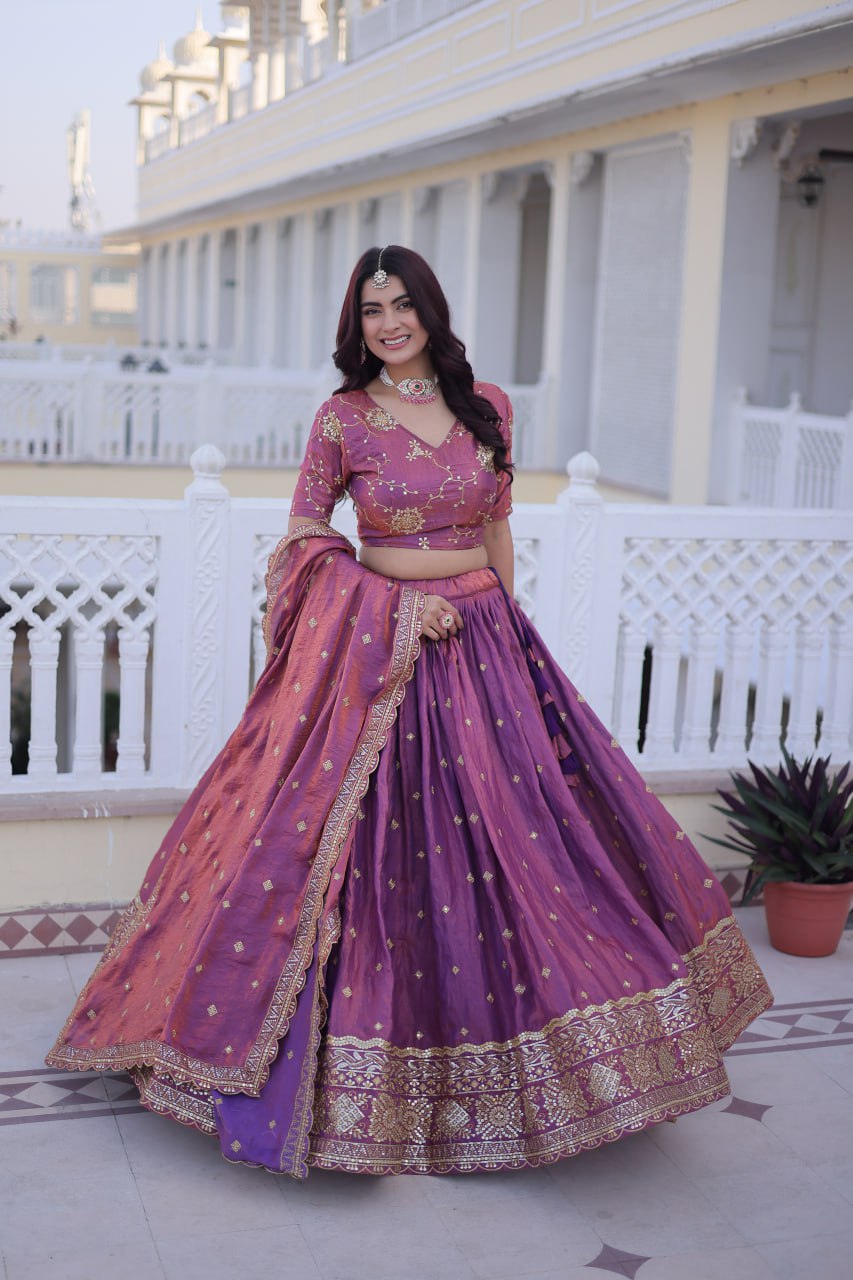 Designer YSL Silk With Sequins Zari Work Lehenga Choli Set With Dupatta