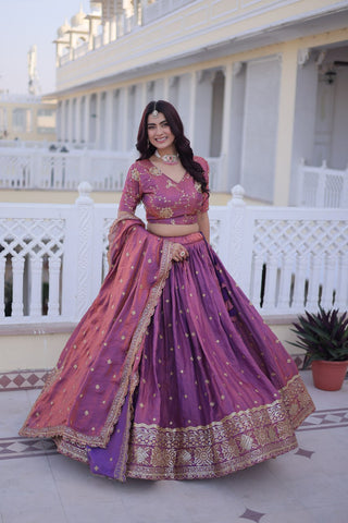 Designer YSL Silk With Sequins Zari Work Lehenga Choli Set With Dupatta
