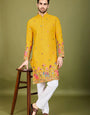 Yellow Embroidered Haldi Kurta for Men